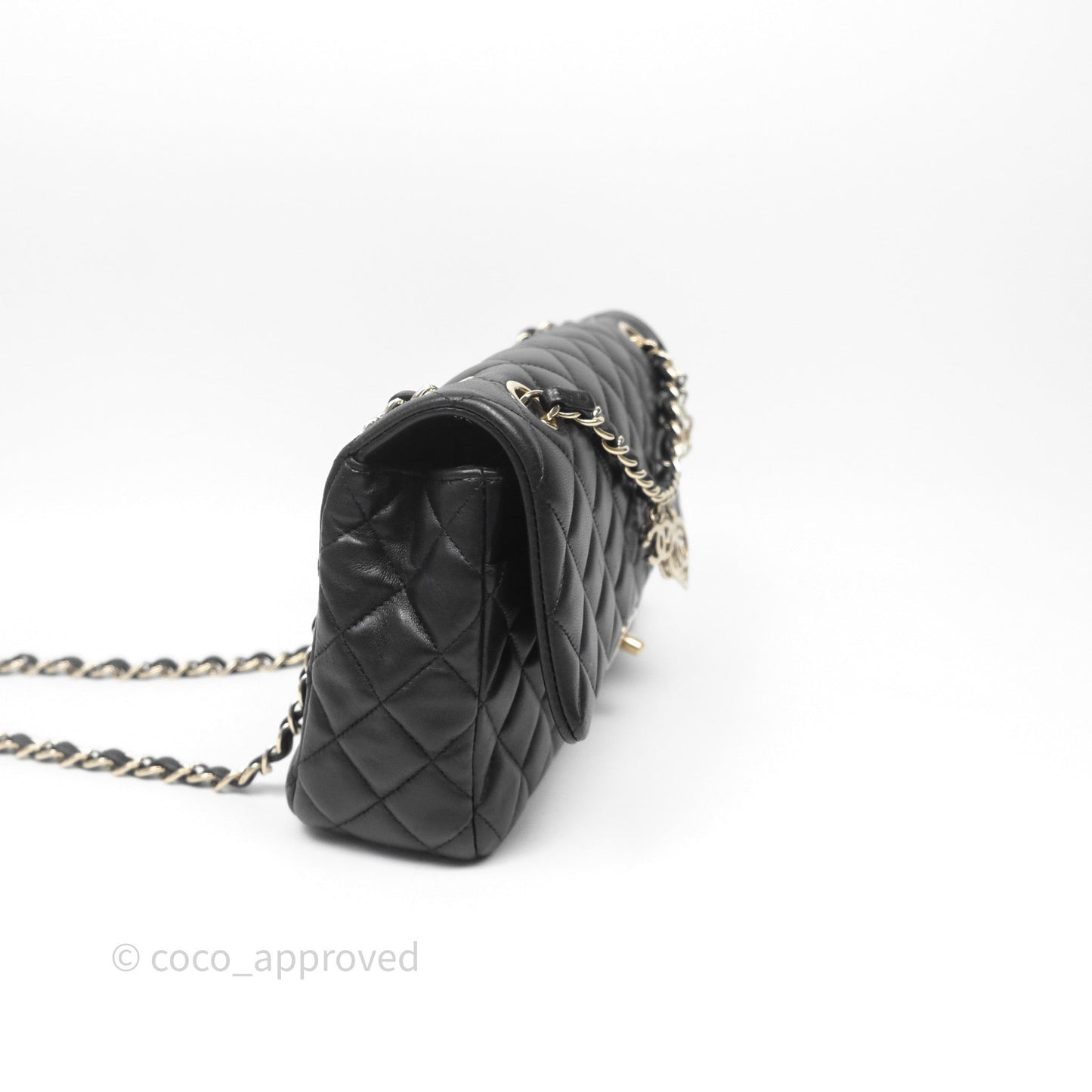 Chanel Classic M/L Medium Flap Bag Valentine Limited Edition Black Lambskin Gold Hardware