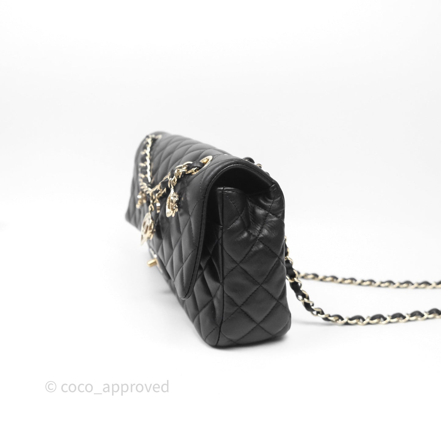 Chanel Classic M/L Medium Flap Bag Valentine Limited Edition Black Lambskin Gold Hardware