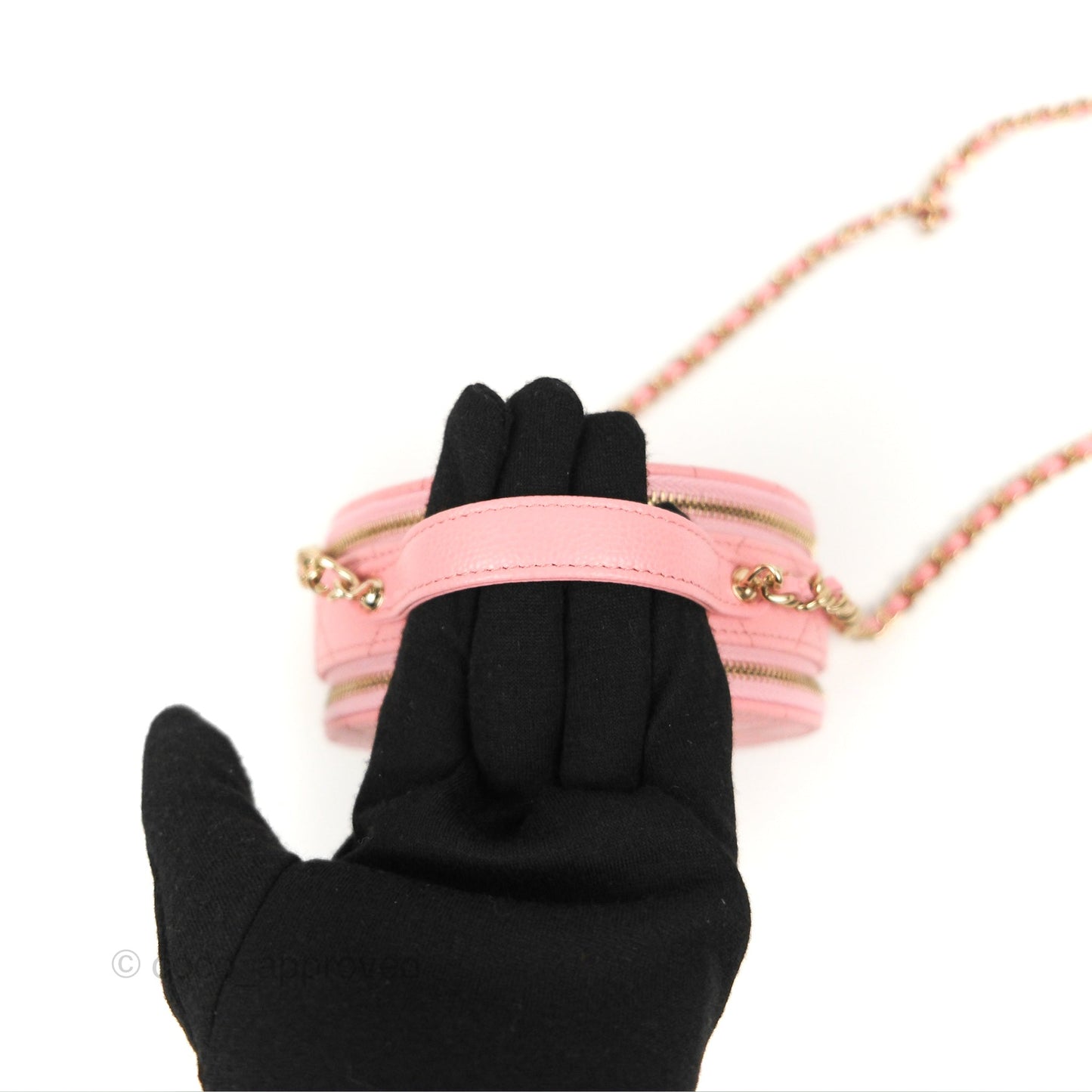 Chanel Mini Round Vanity Bag Handle With Care Pink Caviar 22C