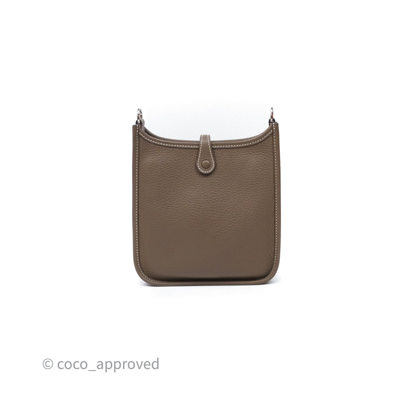Hermès Mini Evelyne 16 Etoupe 18 Clemence Palladium Hardware with Bleu Indigo Strap