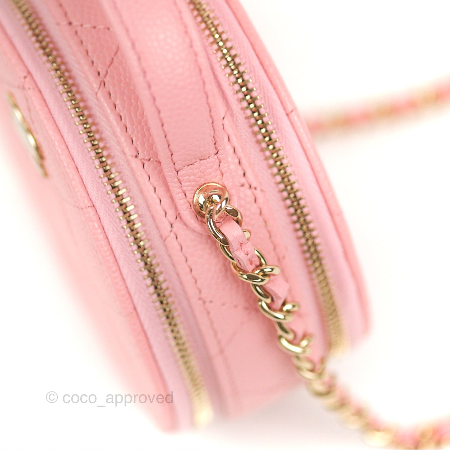 Chanel Mini Round Vanity Bag Handle With Care Pink Caviar 22C