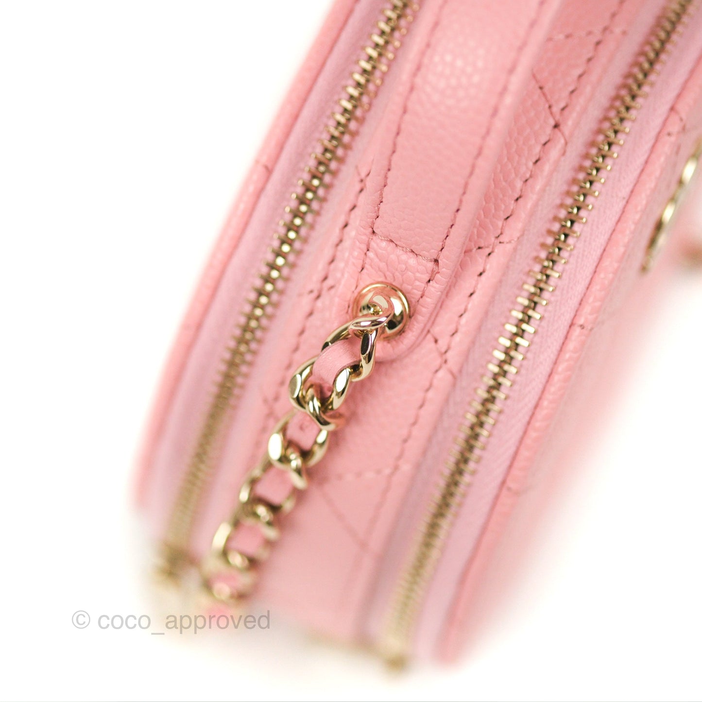 Chanel Mini Round Vanity Bag Handle With Care Pink Caviar 22C