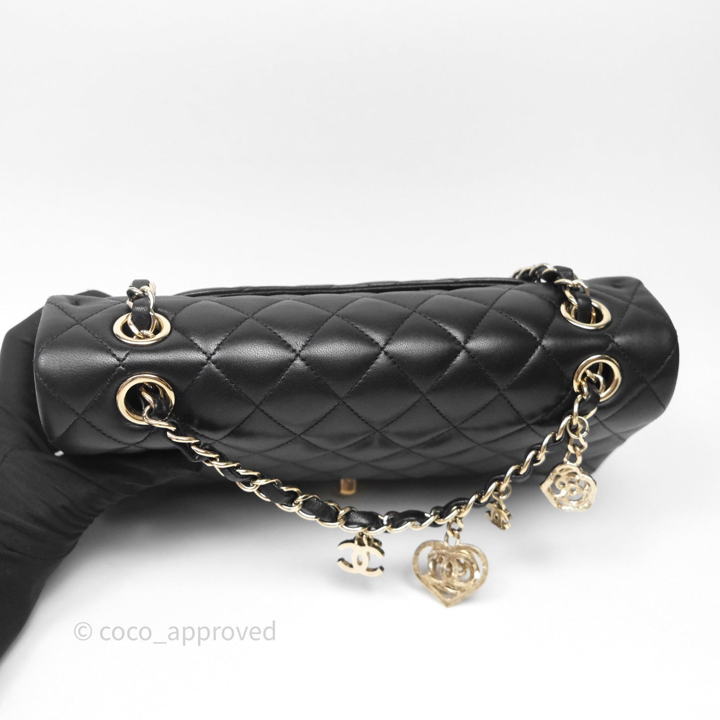 Chanel Classic M/L Medium Flap Bag Valentine Limited Edition Black Lambskin Gold Hardware