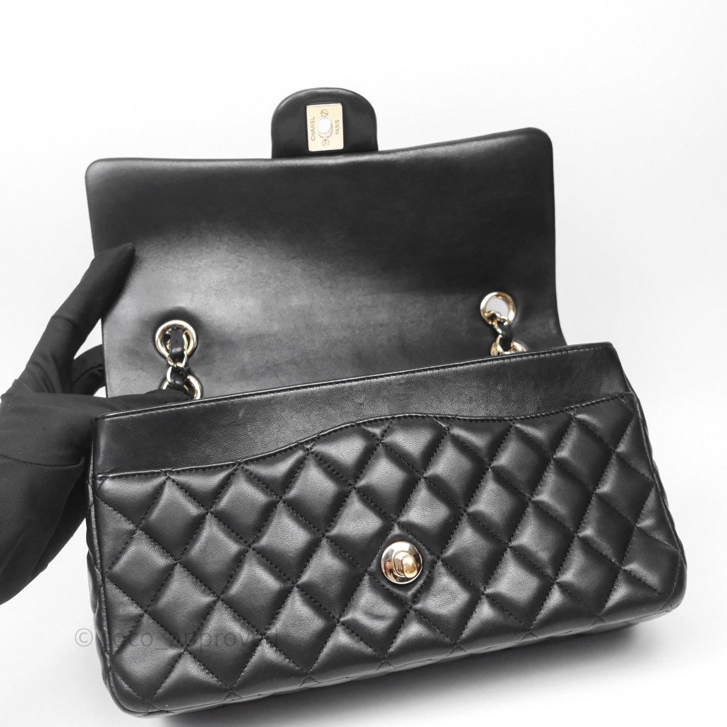 Chanel Classic M/L Medium Flap Bag Valentine Limited Edition Black Lambskin Gold Hardware