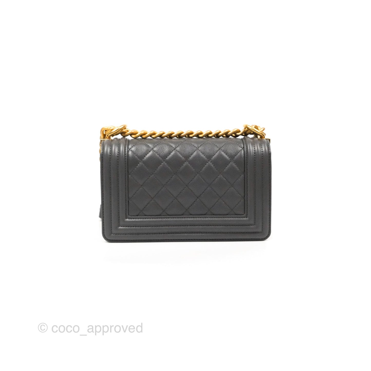 Chanel Small Boy Quilted Dark Grey Caviar Aged Gold Hardware