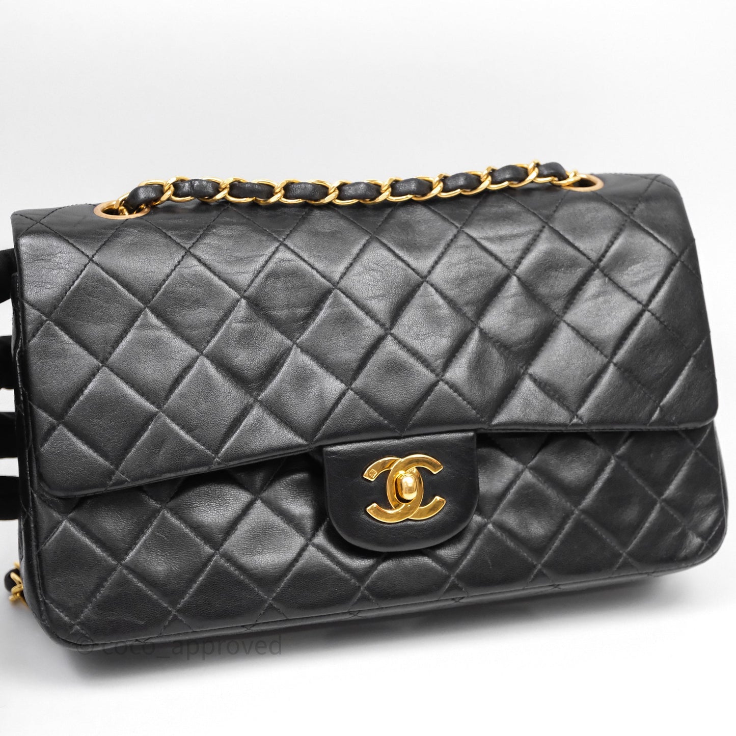 Chanel Classic Vintage Double Flap M/L Black Lambskin Gold Hardware