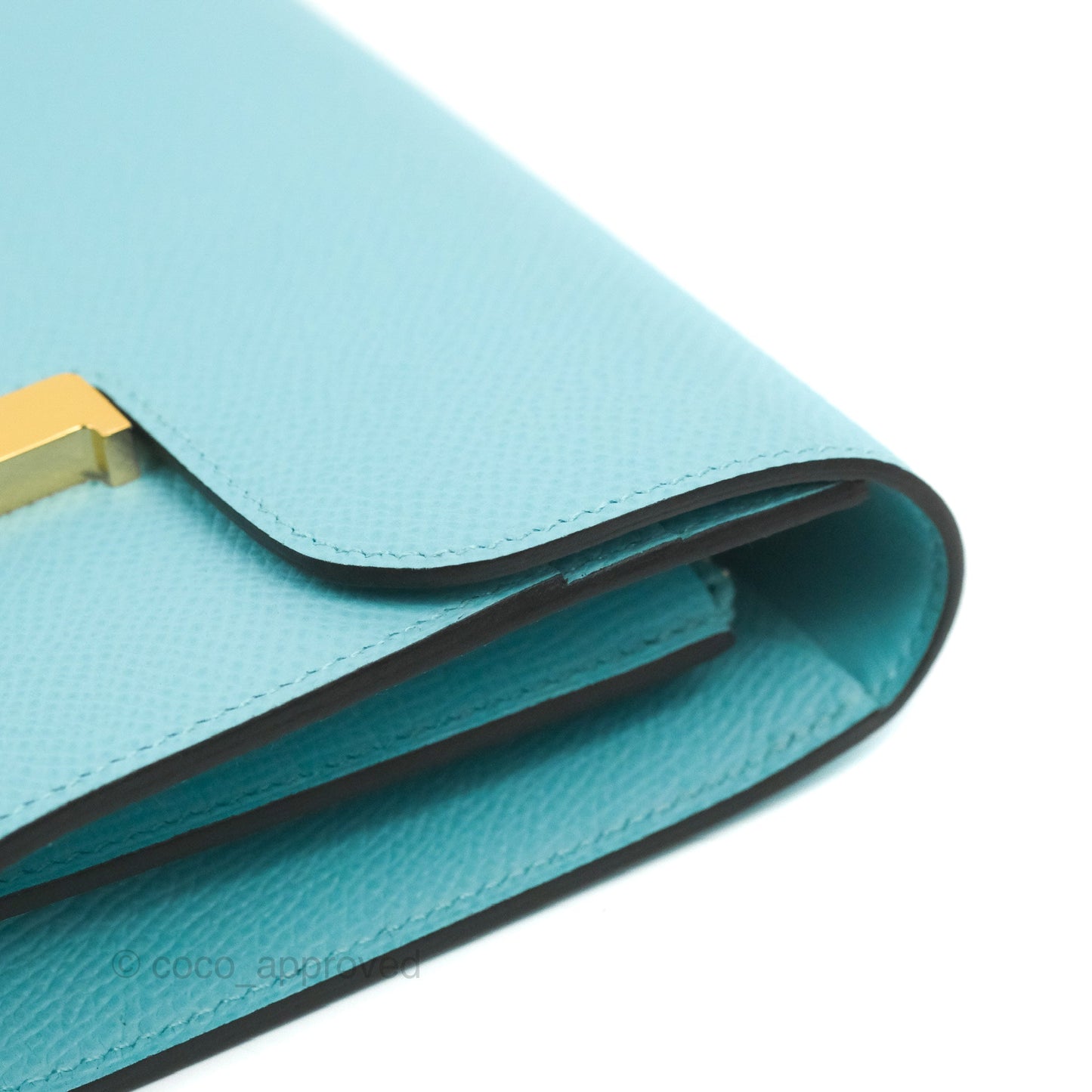 Hermes Constance Compact Passant Wallet Bleu Atoll Epsom Gold Hardware