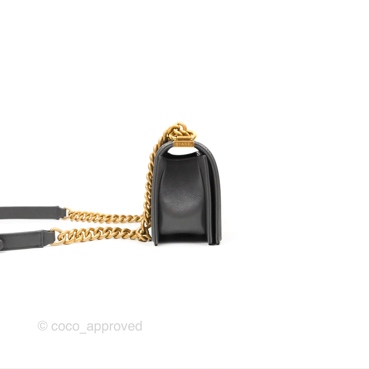 Chanel Small Boy Quilted Dark Grey Caviar Aged Gold Hardware