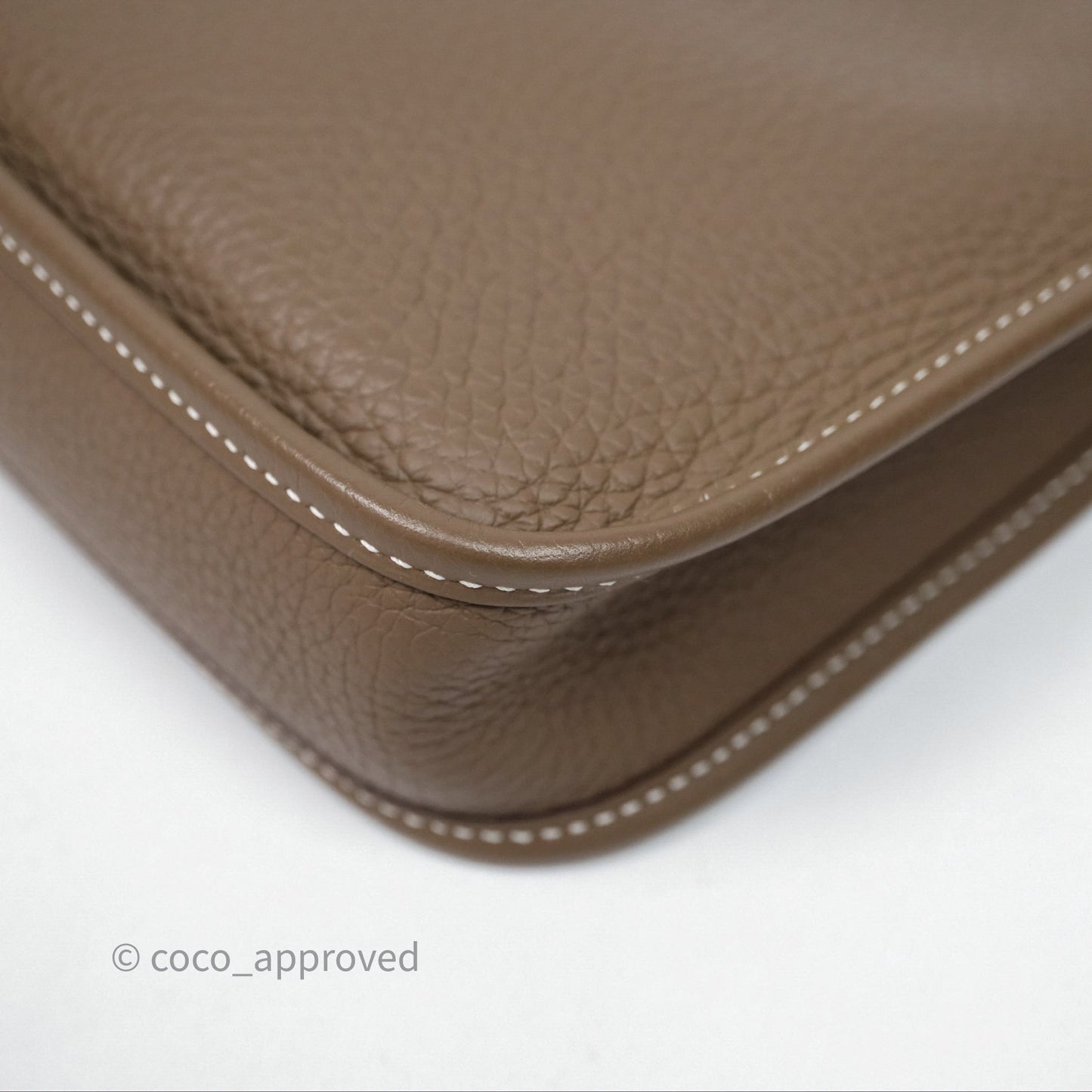 Hermès Mini Evelyne 16 Etoupe 18 Clemence Palladium Hardware with Bleu Indigo Strap
