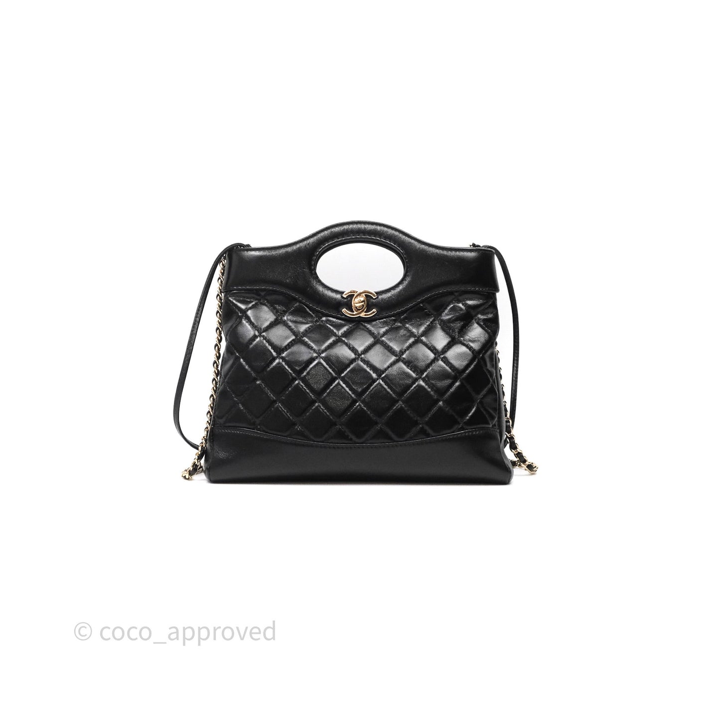 Chanel 31 Small Shopping Bag Shiny Lambskin Black Gold Hardware