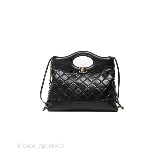 Chanel 31 Small Shopping Bag Shiny Lambskin Black Gold Hardware