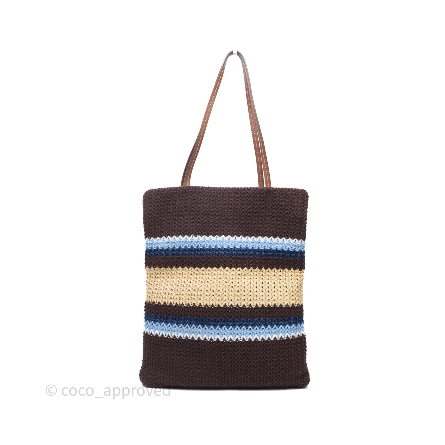 Miu Miu Raffia-Effect Woven Crochet Tote Bag Brown