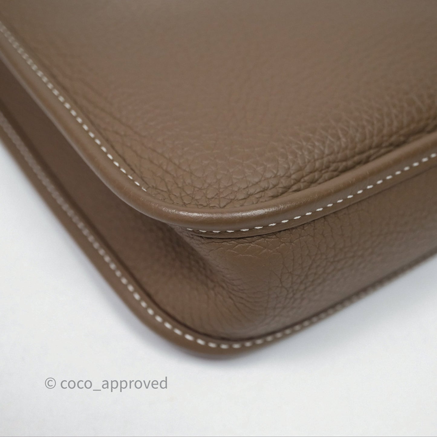 Hermès Mini Evelyne 16 Etoupe 18 Clemence Palladium Hardware with Bleu Indigo Strap