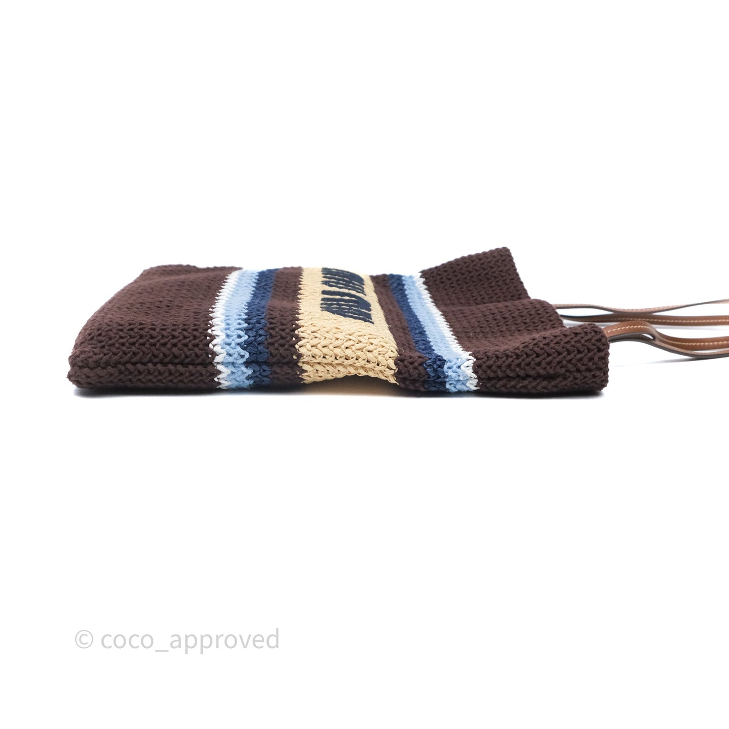 Miu Miu Raffia-Effect Woven Crochet Tote Bag Brown