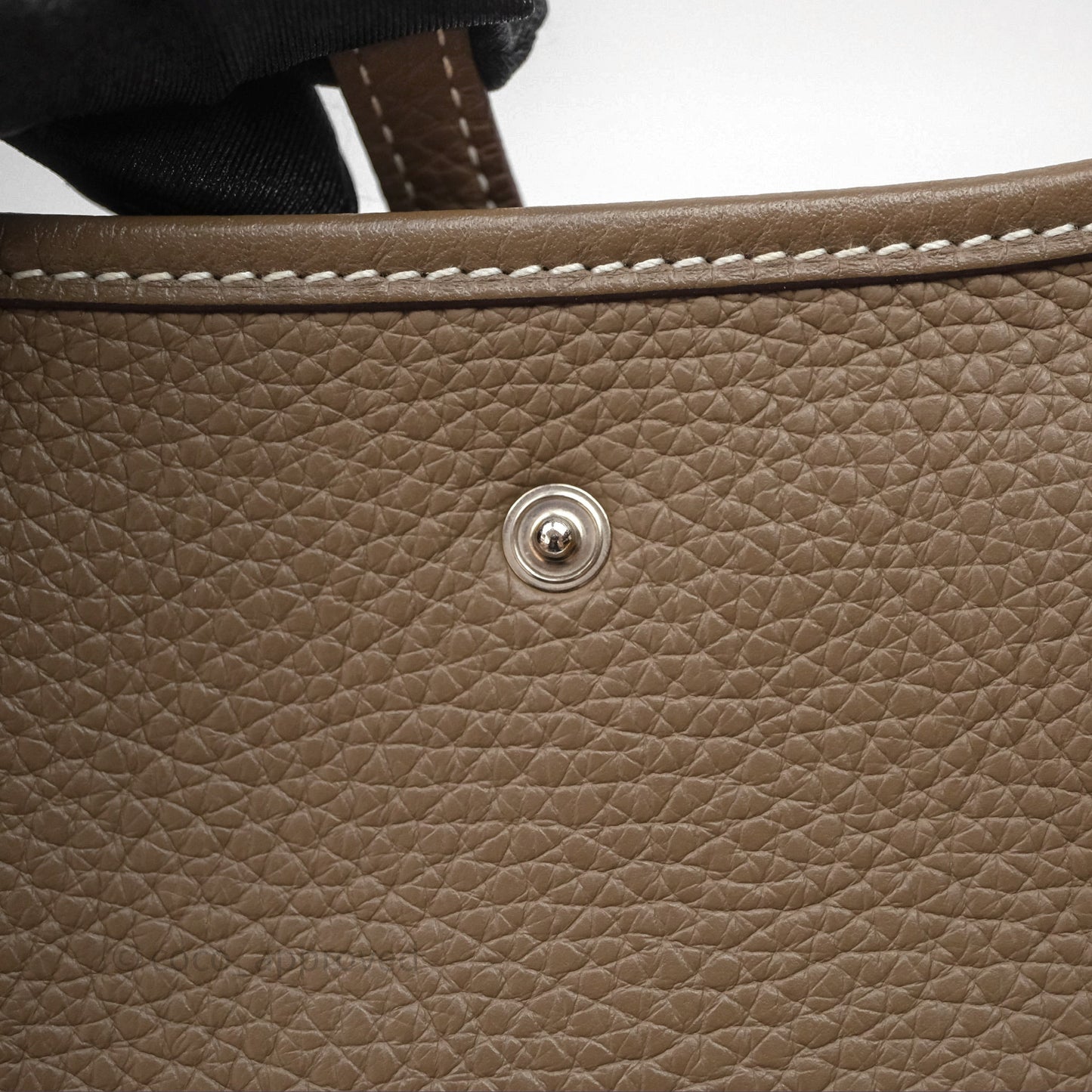 Hermès Mini Evelyne 16 Etoupe 18 Clemence Palladium Hardware with Bleu Indigo Strap