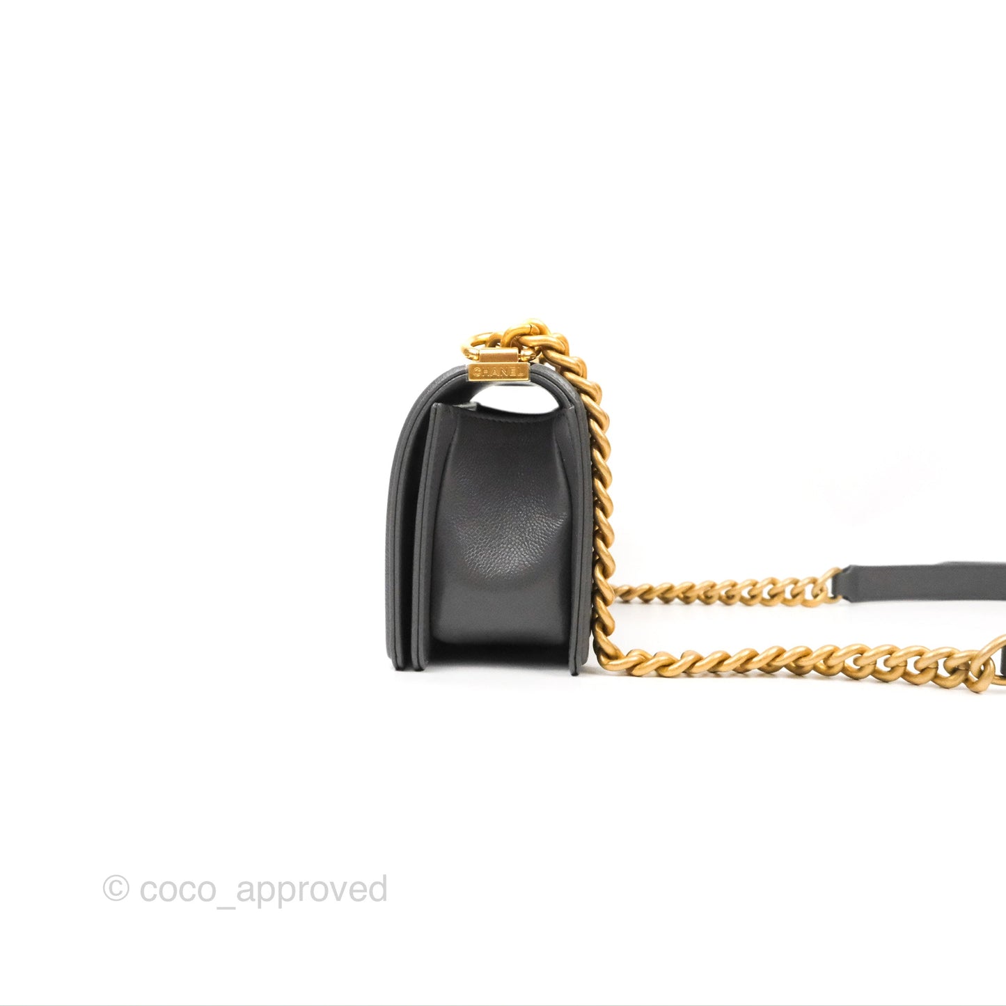 Chanel Small Boy Quilted Dark Grey Caviar Aged Gold Hardware