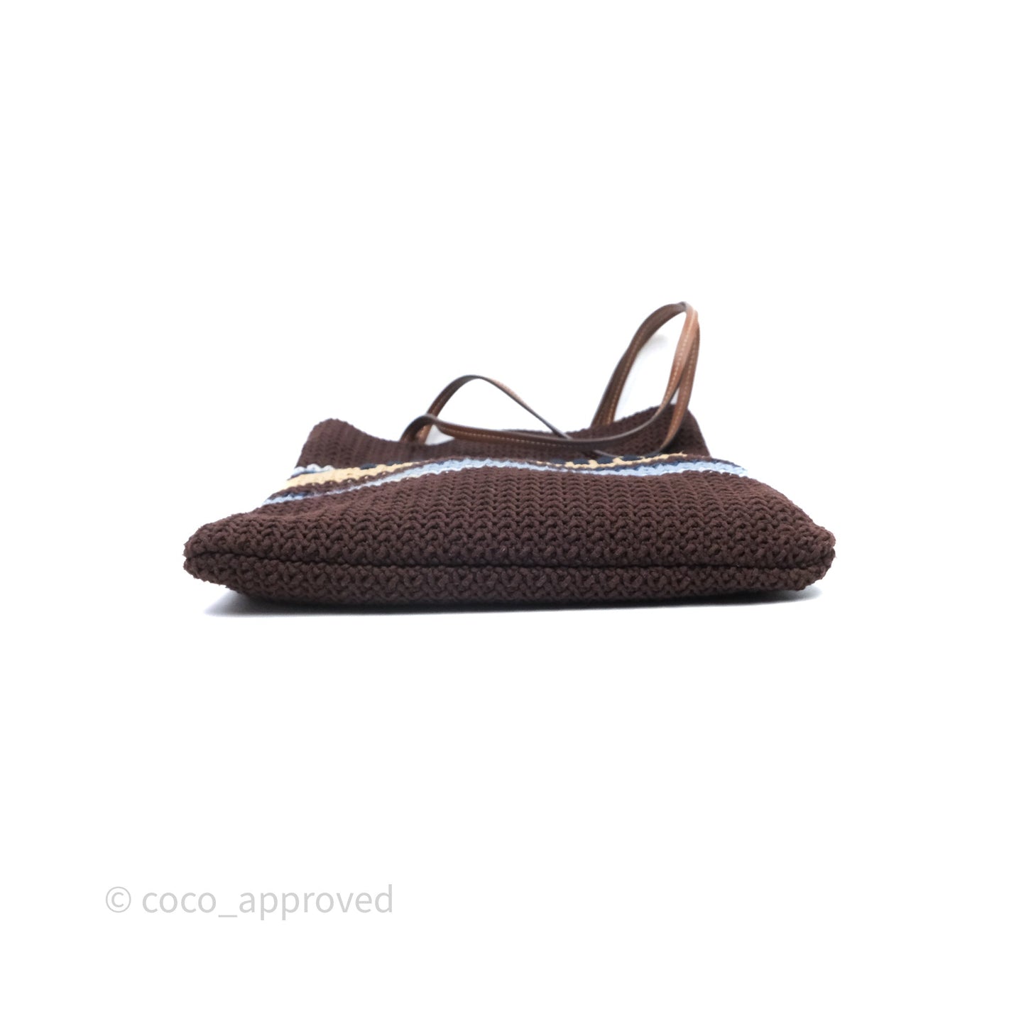 Miu Miu Raffia-Effect Woven Crochet Tote Bag Brown
