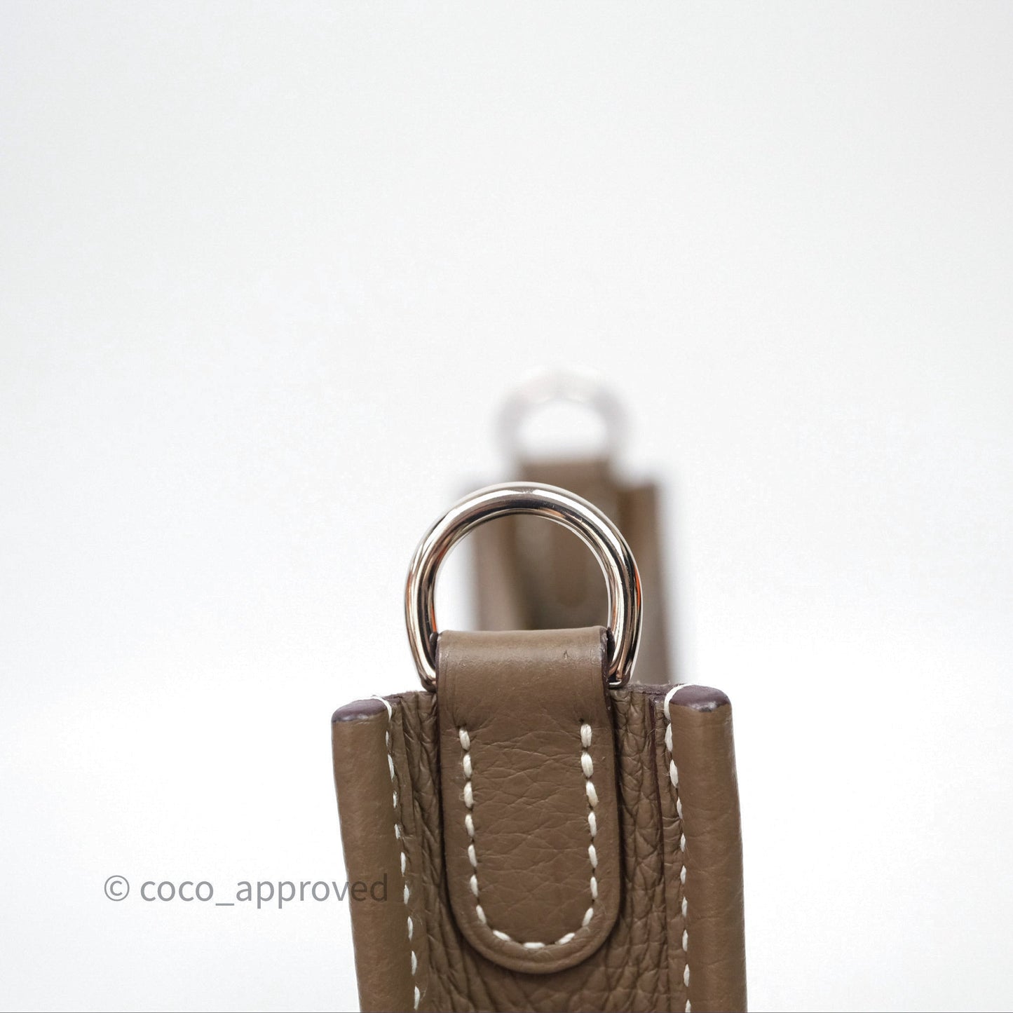 Hermès Mini Evelyne 16 Etoupe 18 Clemence Palladium Hardware with Bleu Indigo Strap