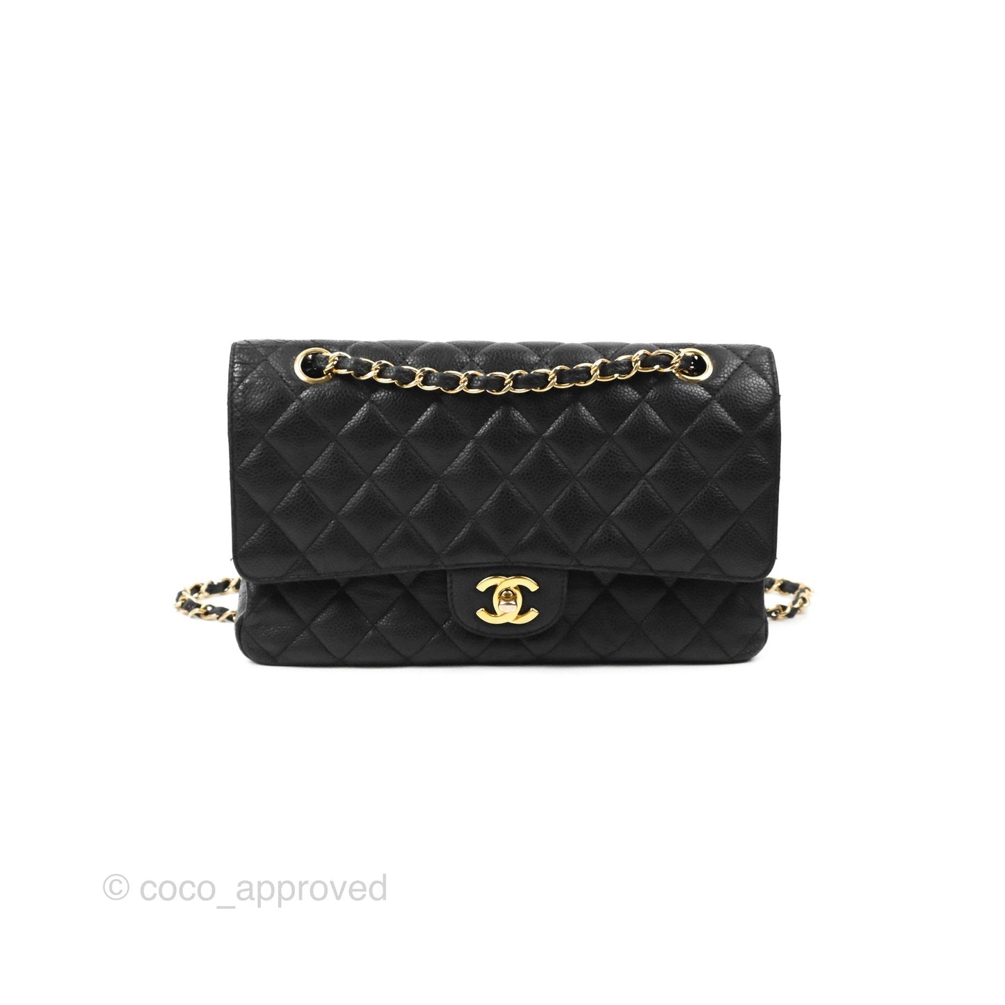 Chanel Classic M/L Medium Flap Quilted Black Caviar Gold Hardware