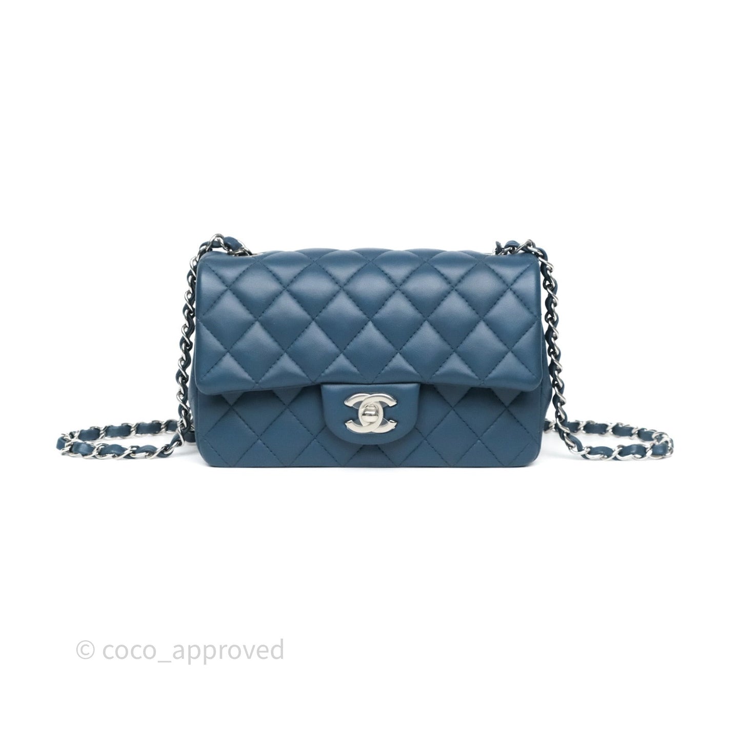Chanel Quilted Mini Rectangular Navy Lambskin Silver Hardware