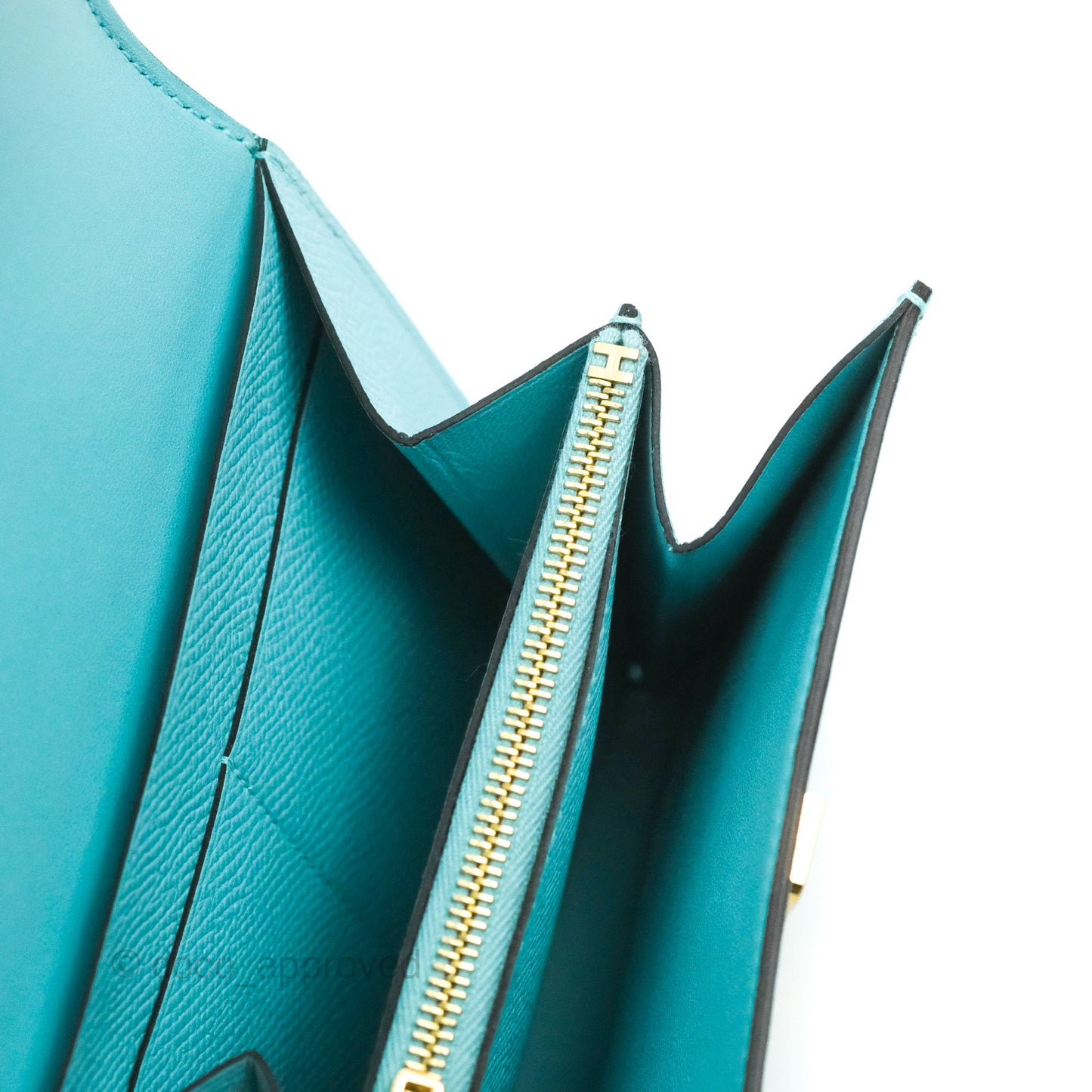 Hermes Constance Compact Passant Wallet Bleu Atoll Epsom Gold Hardware