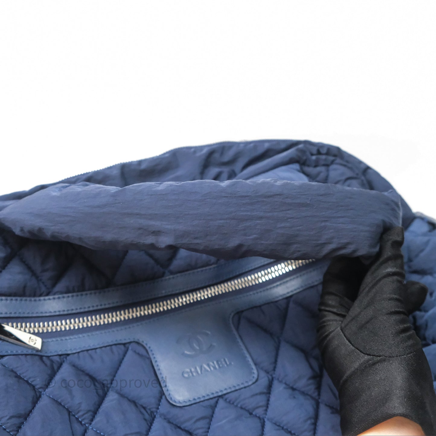 Chanel Coco Cocoon Tote Bag Navy Nylon Sliver Hardware