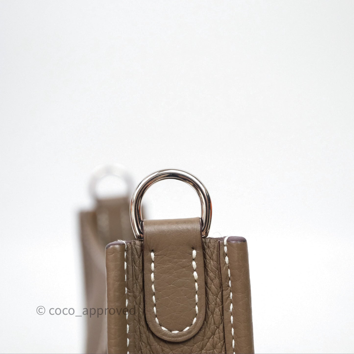 Hermès Mini Evelyne 16 Etoupe 18 Clemence Palladium Hardware with Bleu Indigo Strap