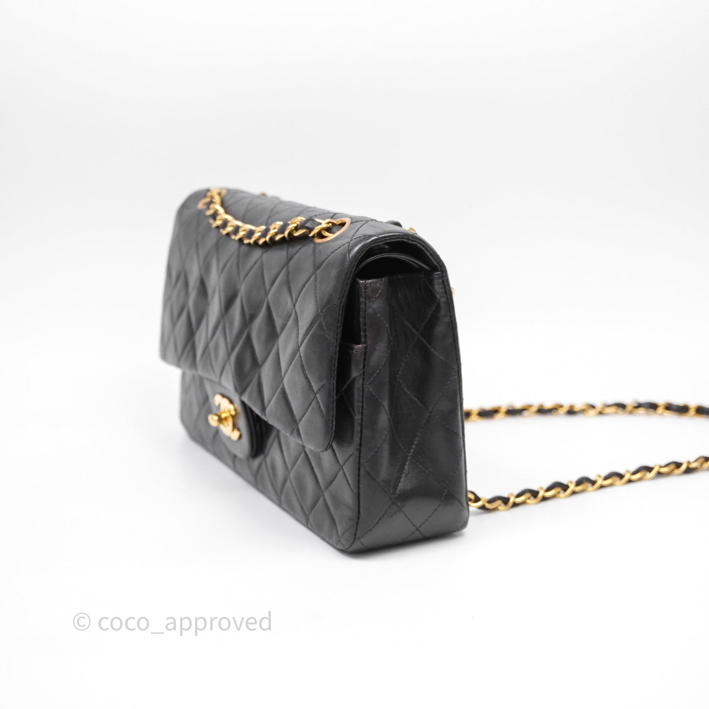 Chanel Classic Vintage Double Flap M/L Black Lambskin Gold Hardware