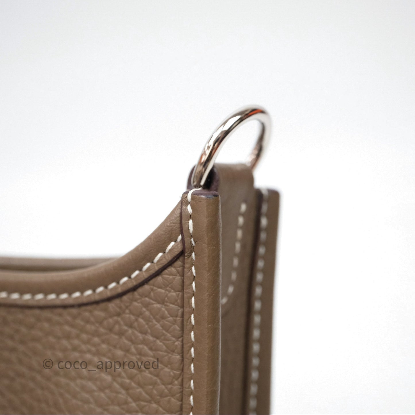Hermès Mini Evelyne 16 Etoupe 18 Clemence Palladium Hardware with Bleu Indigo Strap