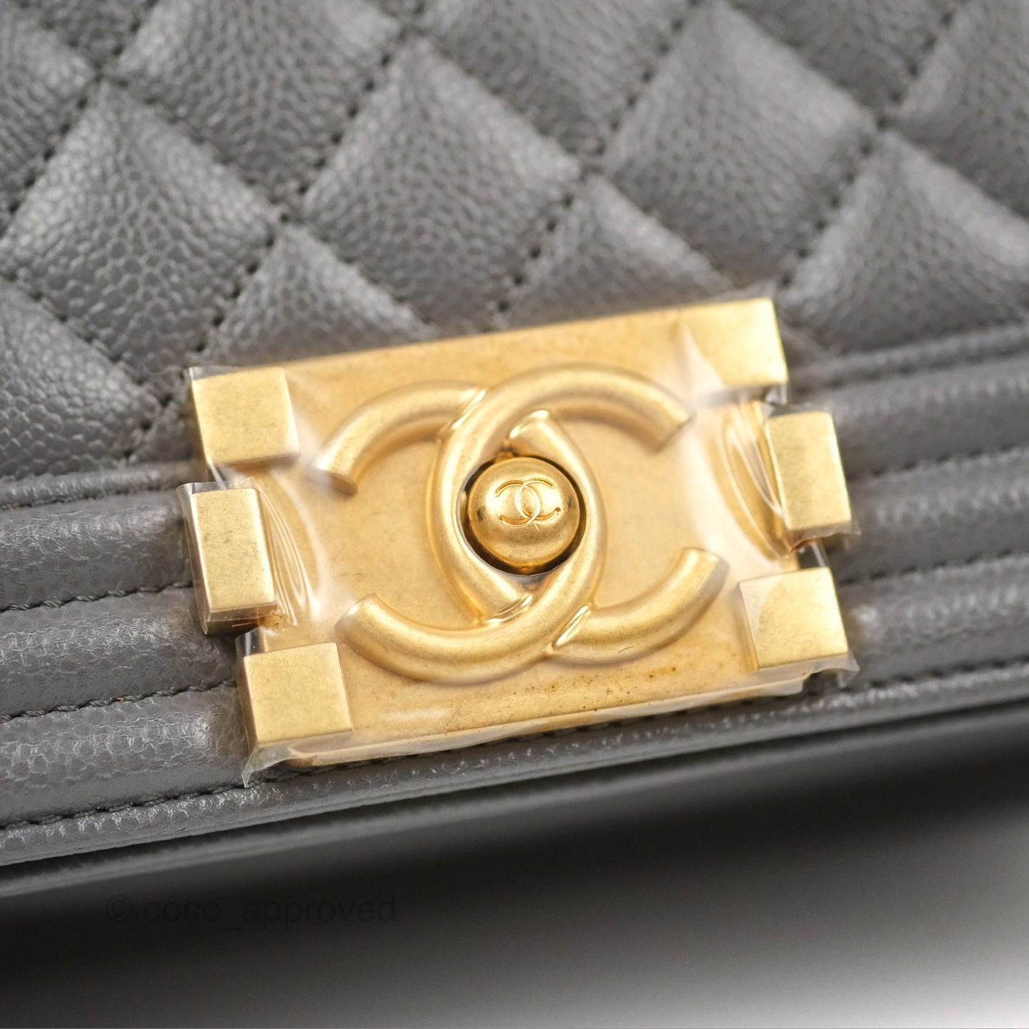 Chanel Small Boy Quilted Dark Grey Caviar Aged Gold Hardware