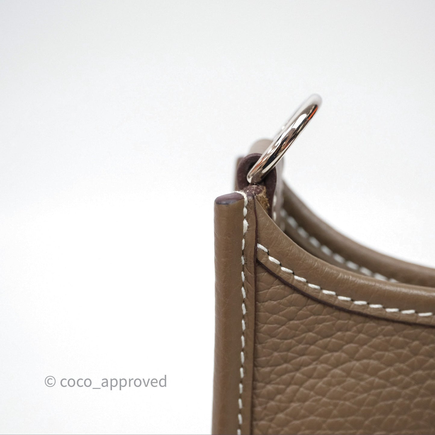 Hermès Mini Evelyne 16 Etoupe 18 Clemence Palladium Hardware with Bleu Indigo Strap