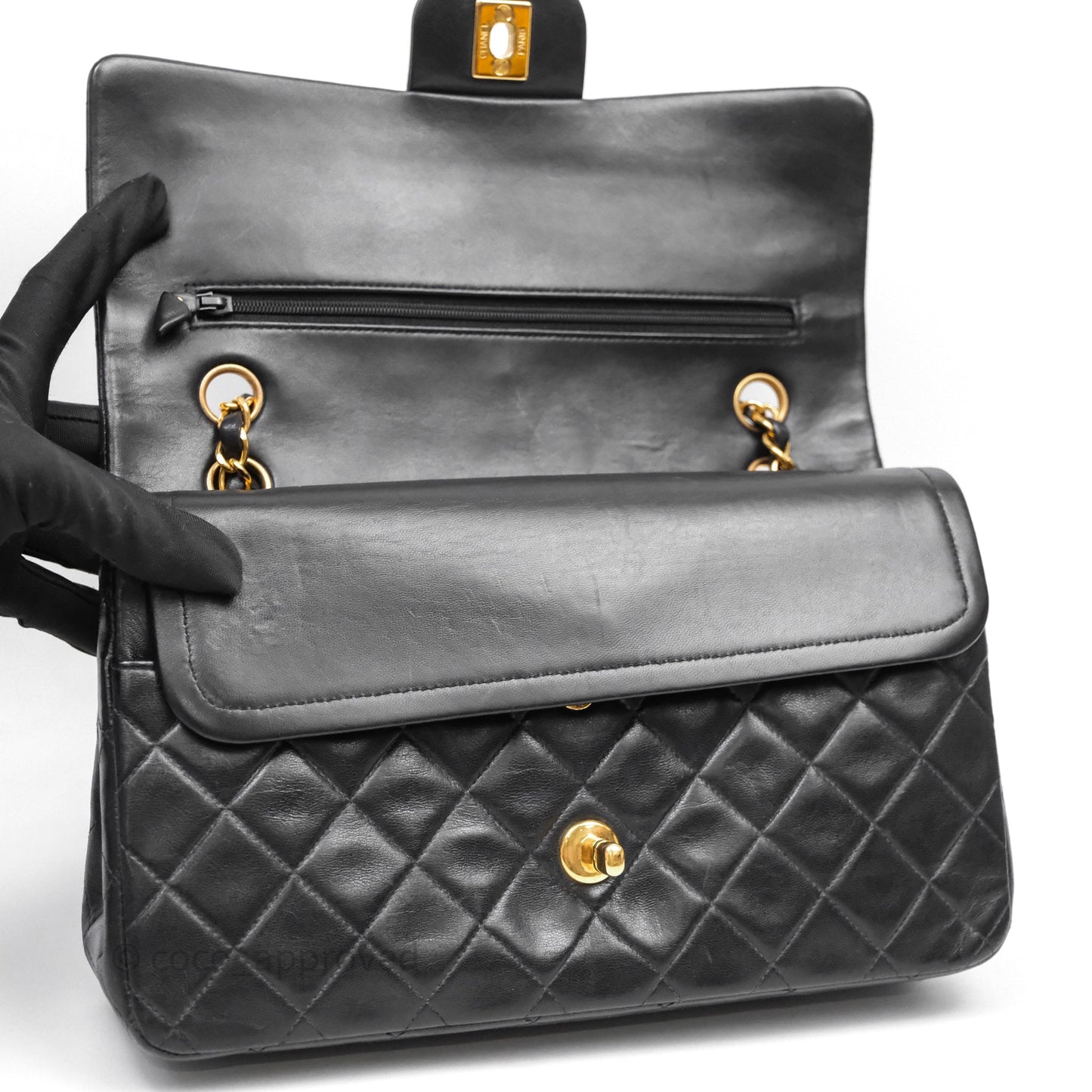 Chanel Classic Vintage Double Flap M/L Black Lambskin Gold Hardware