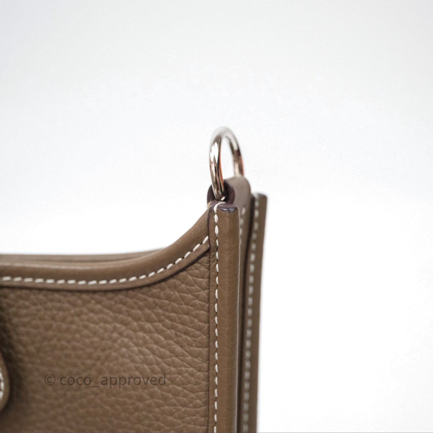 Hermès Mini Evelyne 16 Etoupe 18 Clemence Palladium Hardware with Bleu Indigo Strap