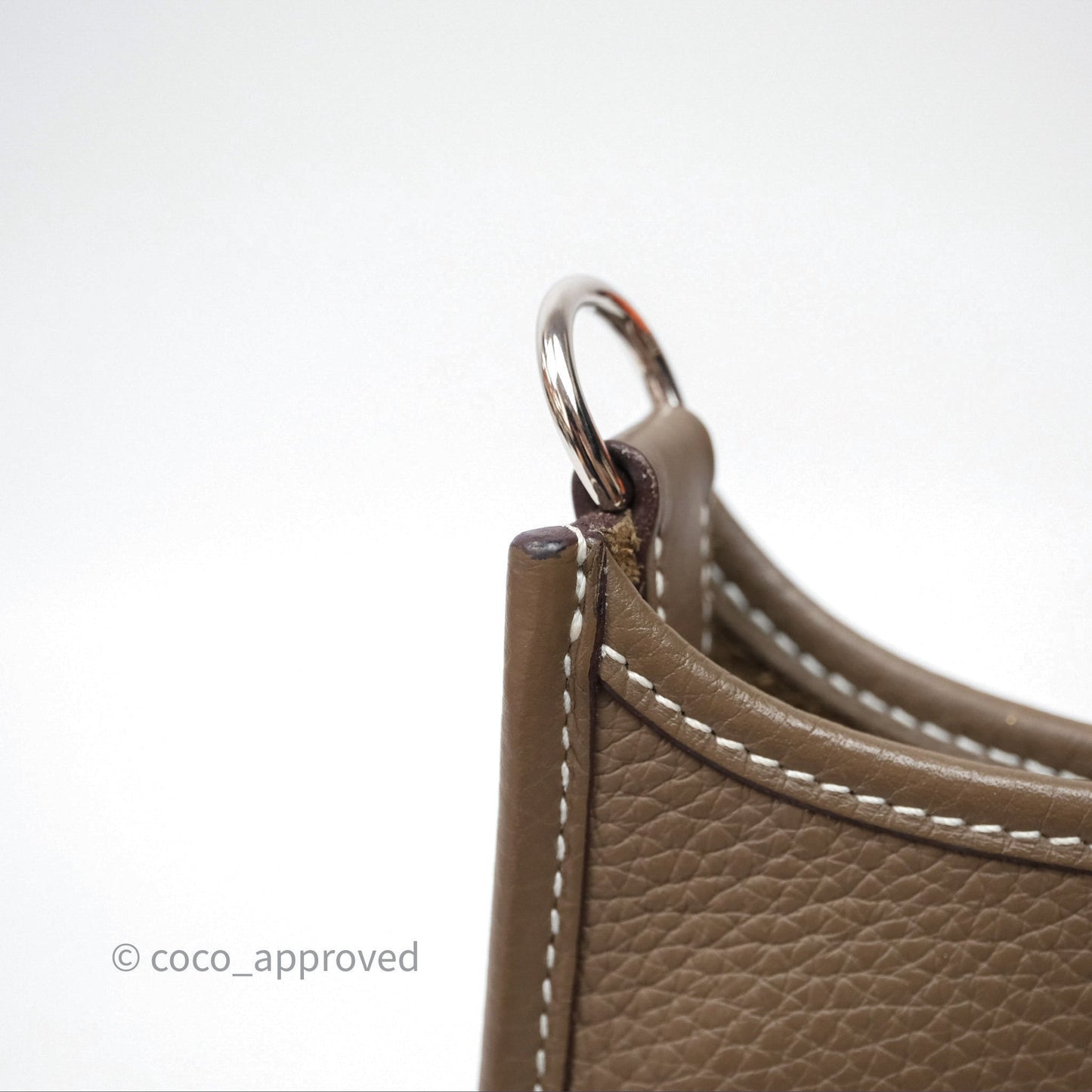 Hermès Mini Evelyne 16 Etoupe 18 Clemence Palladium Hardware with Bleu Indigo Strap