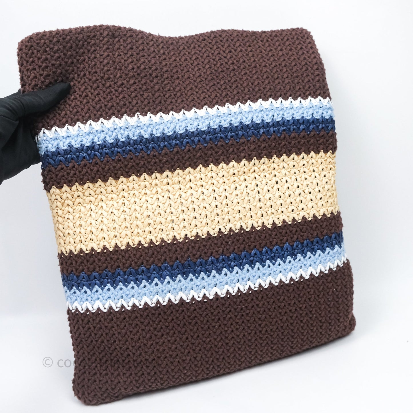 Miu Miu Raffia-Effect Woven Crochet Tote Bag Brown