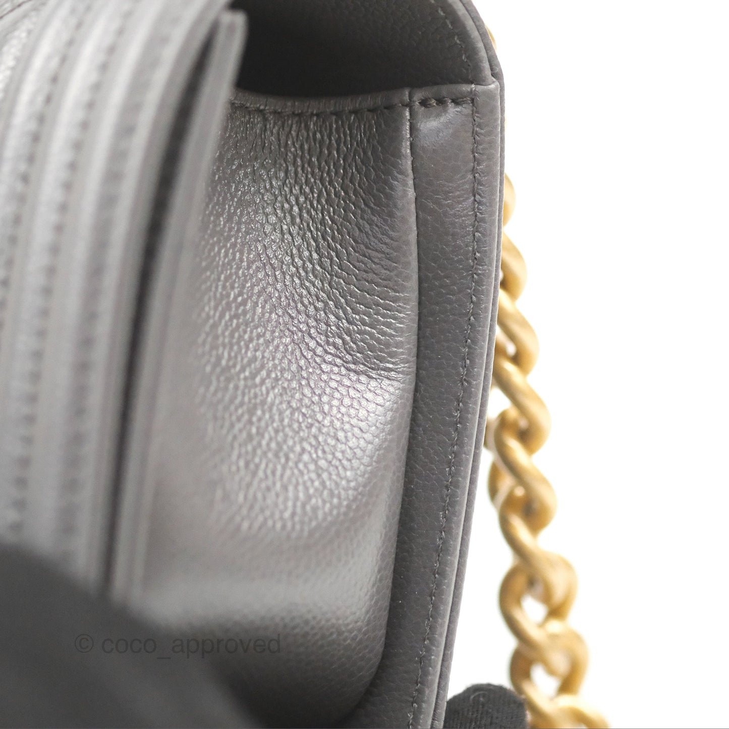 Chanel Small Boy Quilted Dark Grey Caviar Aged Gold Hardware