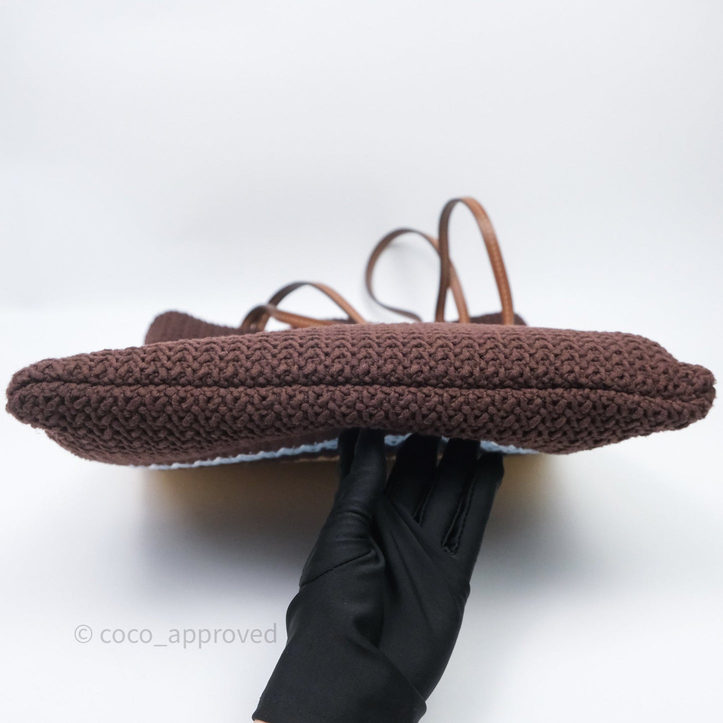 Miu Miu Raffia-Effect Woven Crochet Tote Bag Brown