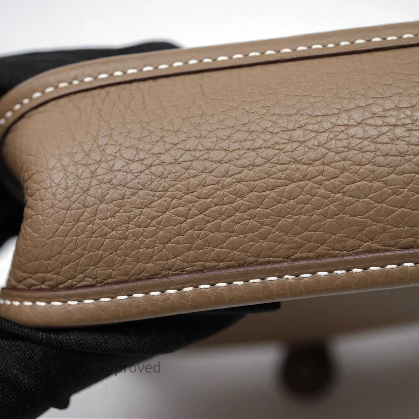 Hermès Mini Evelyne 16 Etoupe 18 Clemence Palladium Hardware with Bleu Indigo Strap