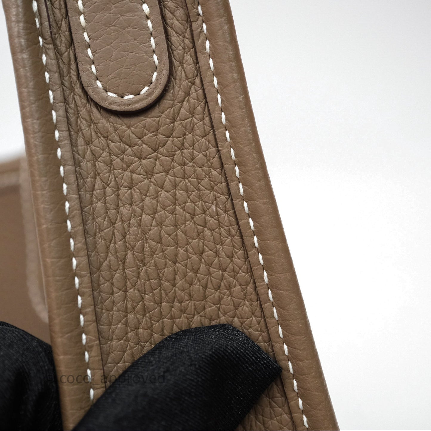 Hermès Mini Evelyne 16 Etoupe 18 Clemence Palladium Hardware with Bleu Indigo Strap