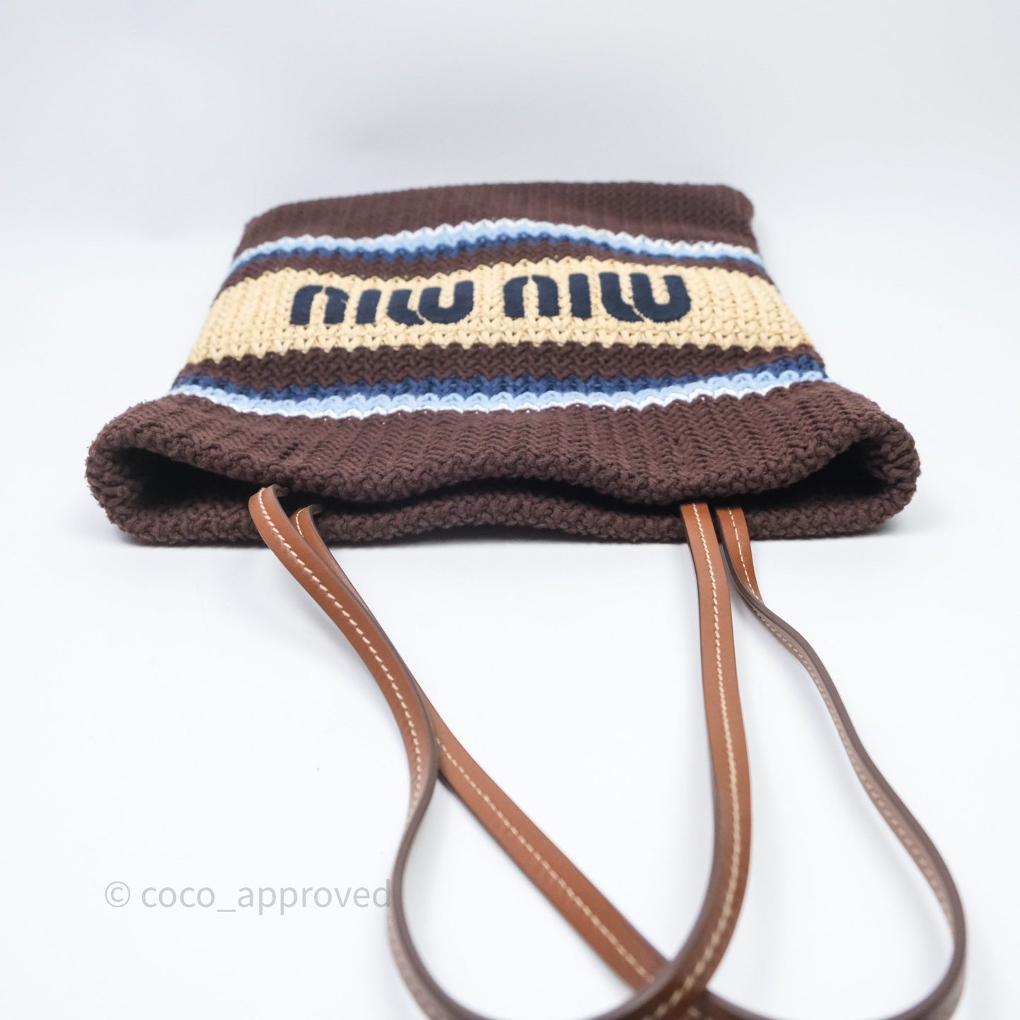 Miu Miu Raffia-Effect Woven Crochet Tote Bag Brown