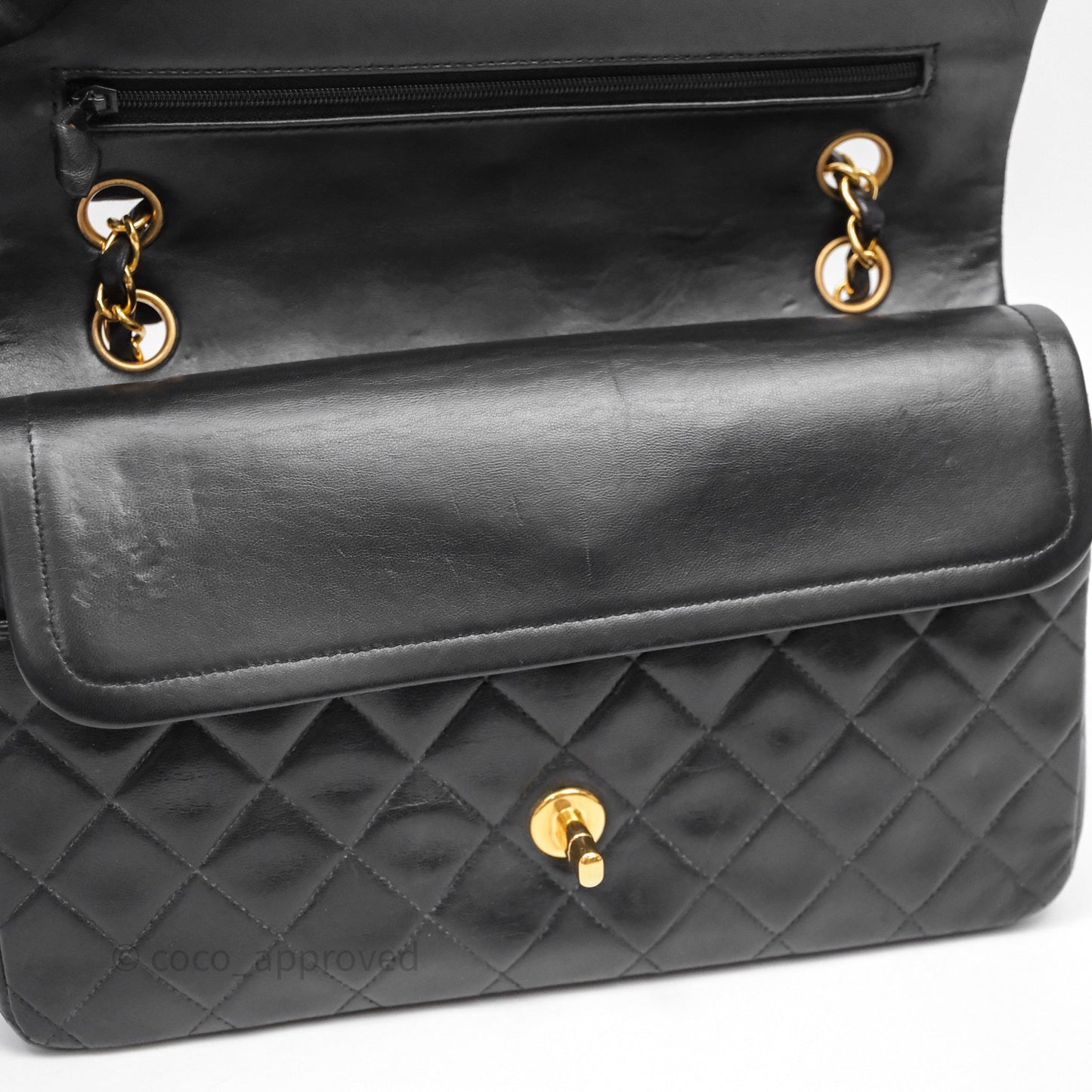 Chanel Classic Vintage Double Flap M/L Black Lambskin Gold Hardware