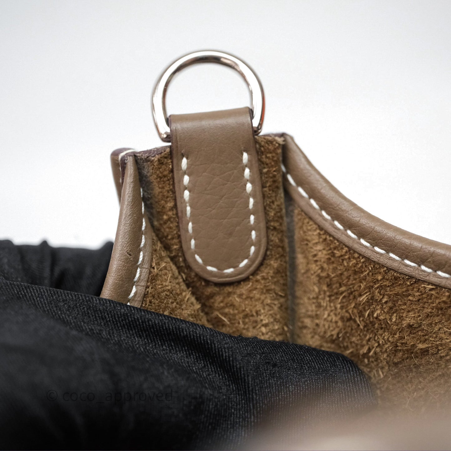 Hermès Mini Evelyne 16 Etoupe 18 Clemence Palladium Hardware with Bleu Indigo Strap