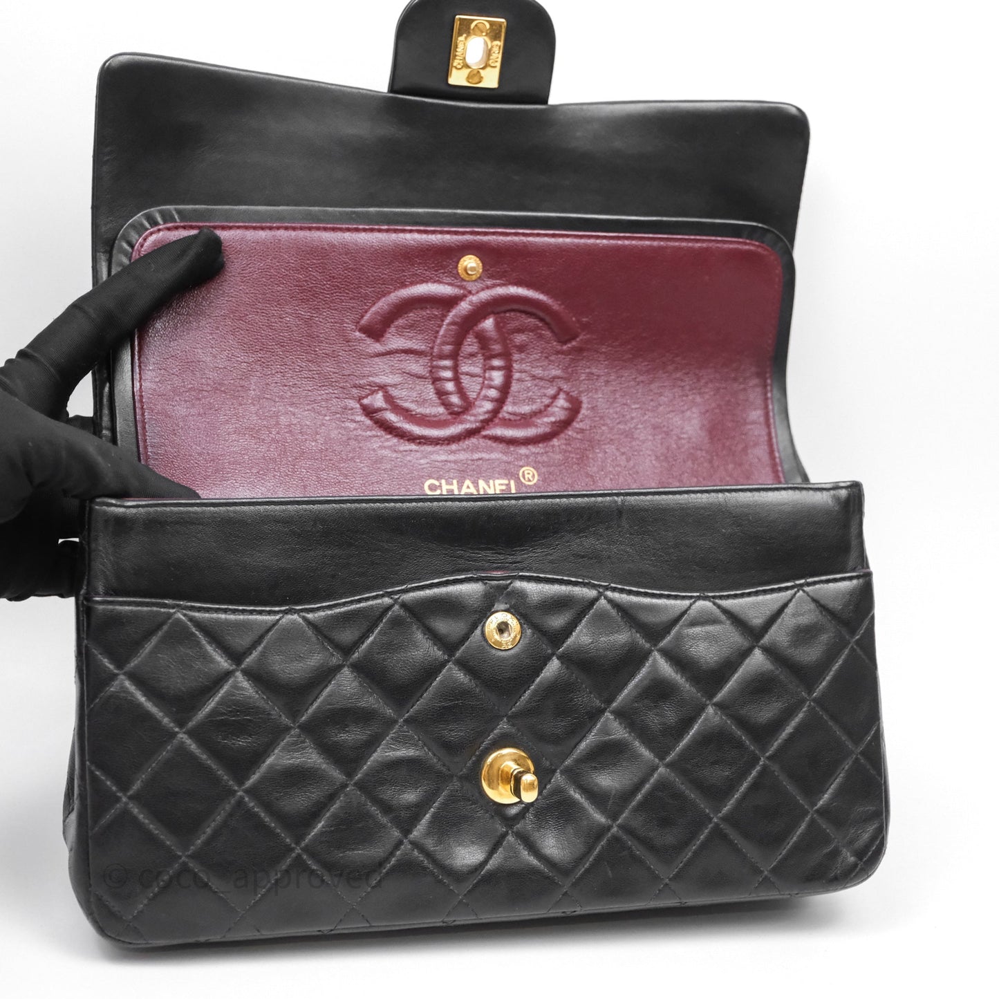 Chanel Classic Vintage Double Flap M/L Black Lambskin Gold Hardware
