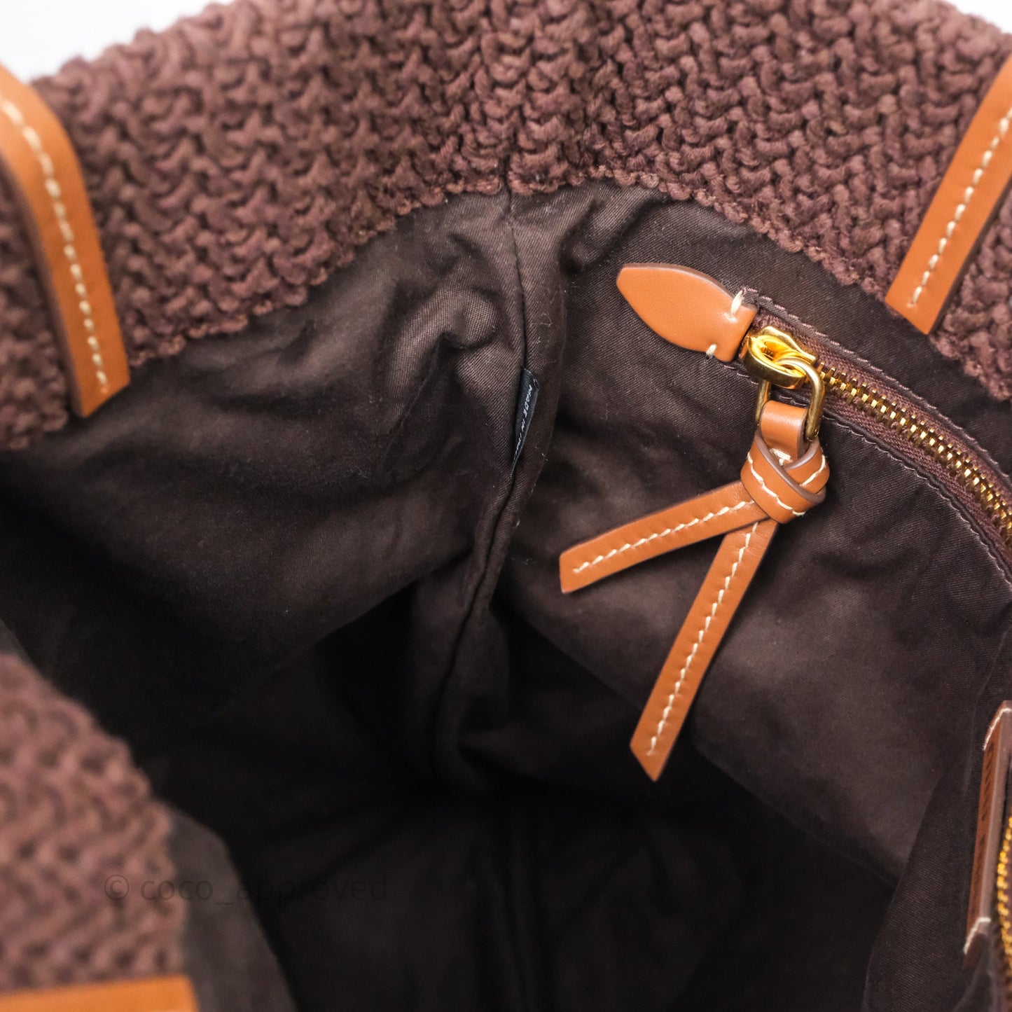 Miu Miu Raffia-Effect Woven Crochet Tote Bag Brown