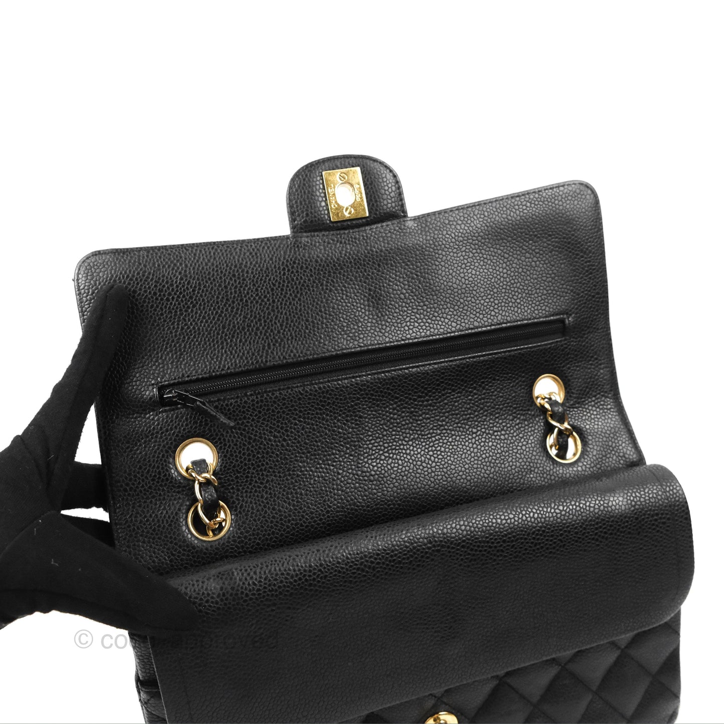 Chanel Classic M/L Medium Flap Quilted Black Caviar Gold Hardware