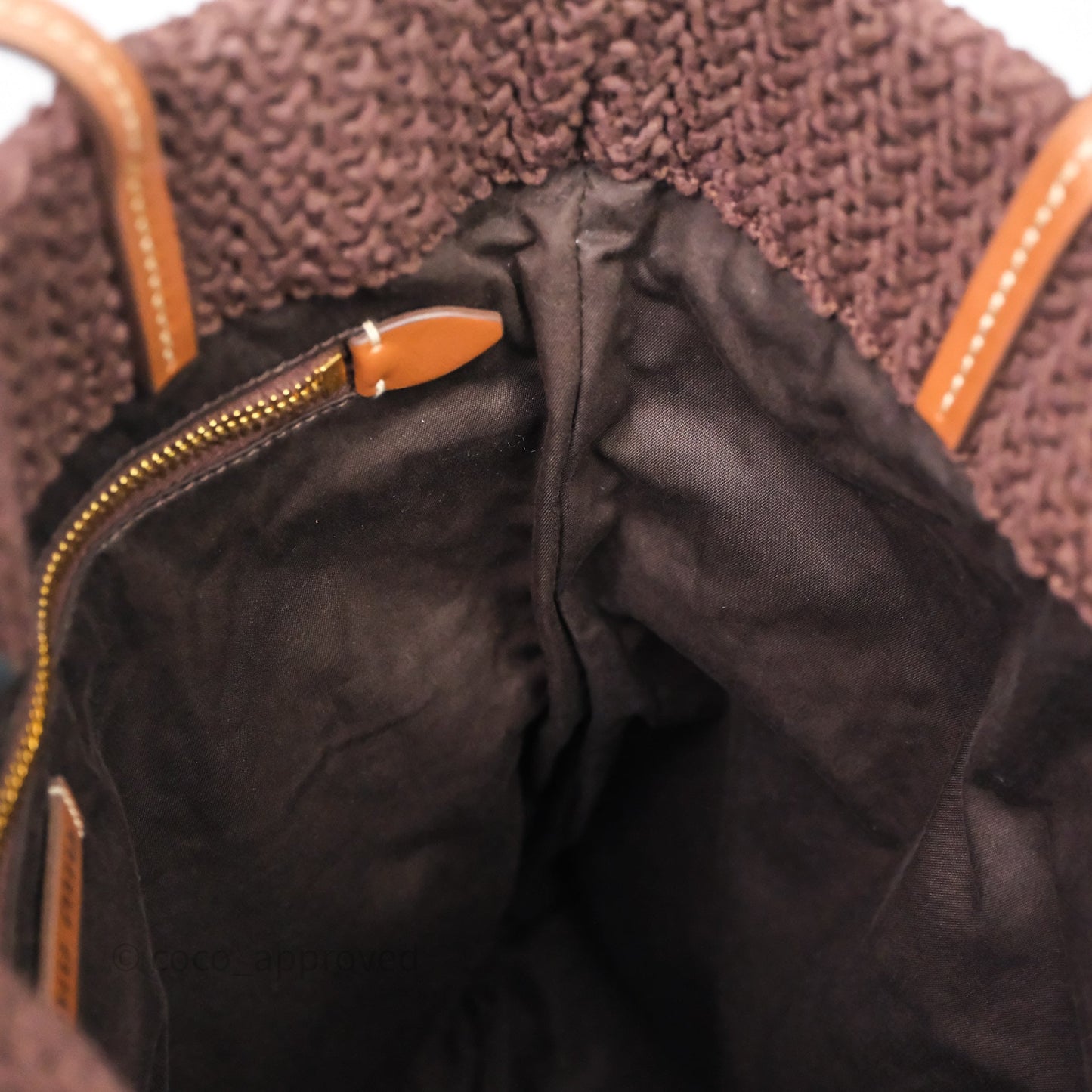 Miu Miu Raffia-Effect Woven Crochet Tote Bag Brown
