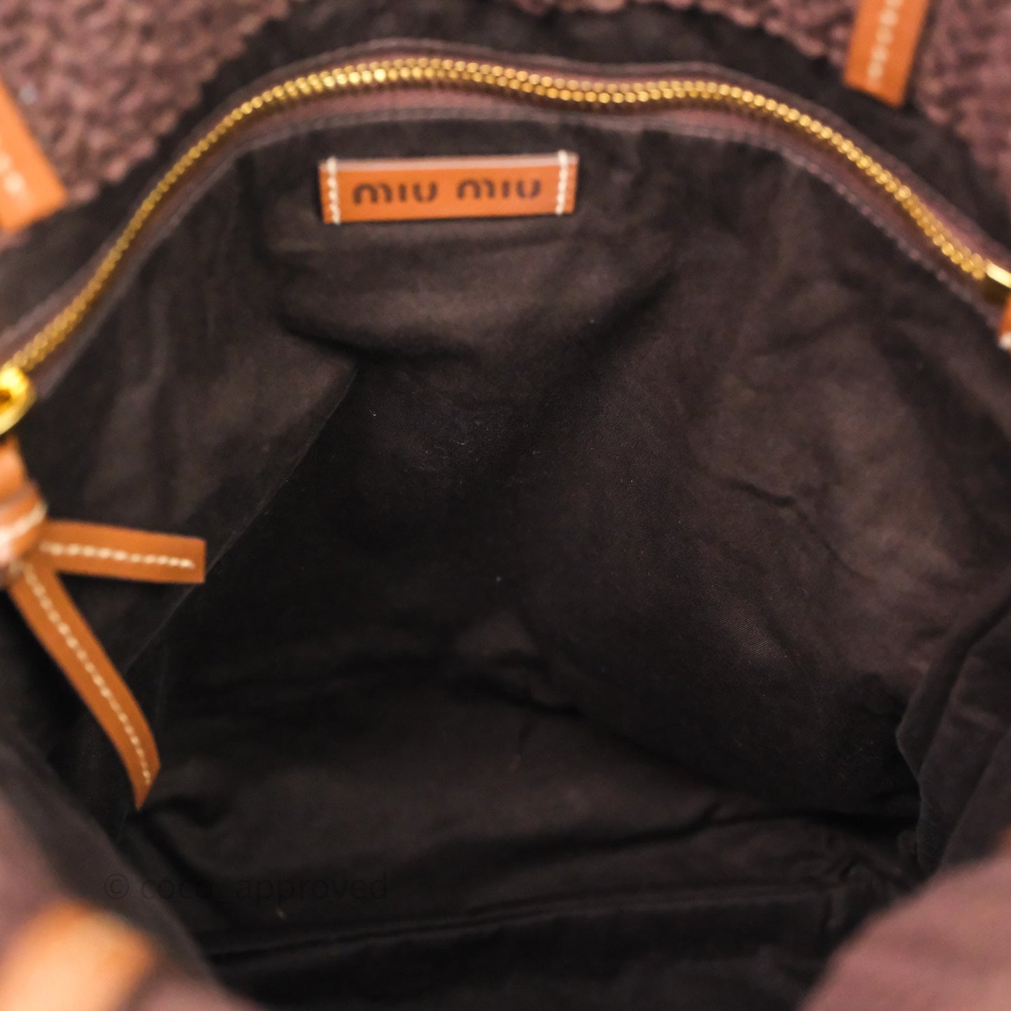 Miu Miu Raffia-Effect Woven Crochet Tote Bag Brown