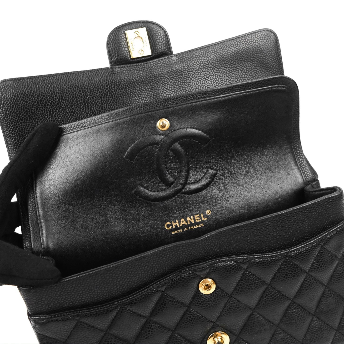Chanel Classic M/L Medium Flap Quilted Black Caviar Gold Hardware