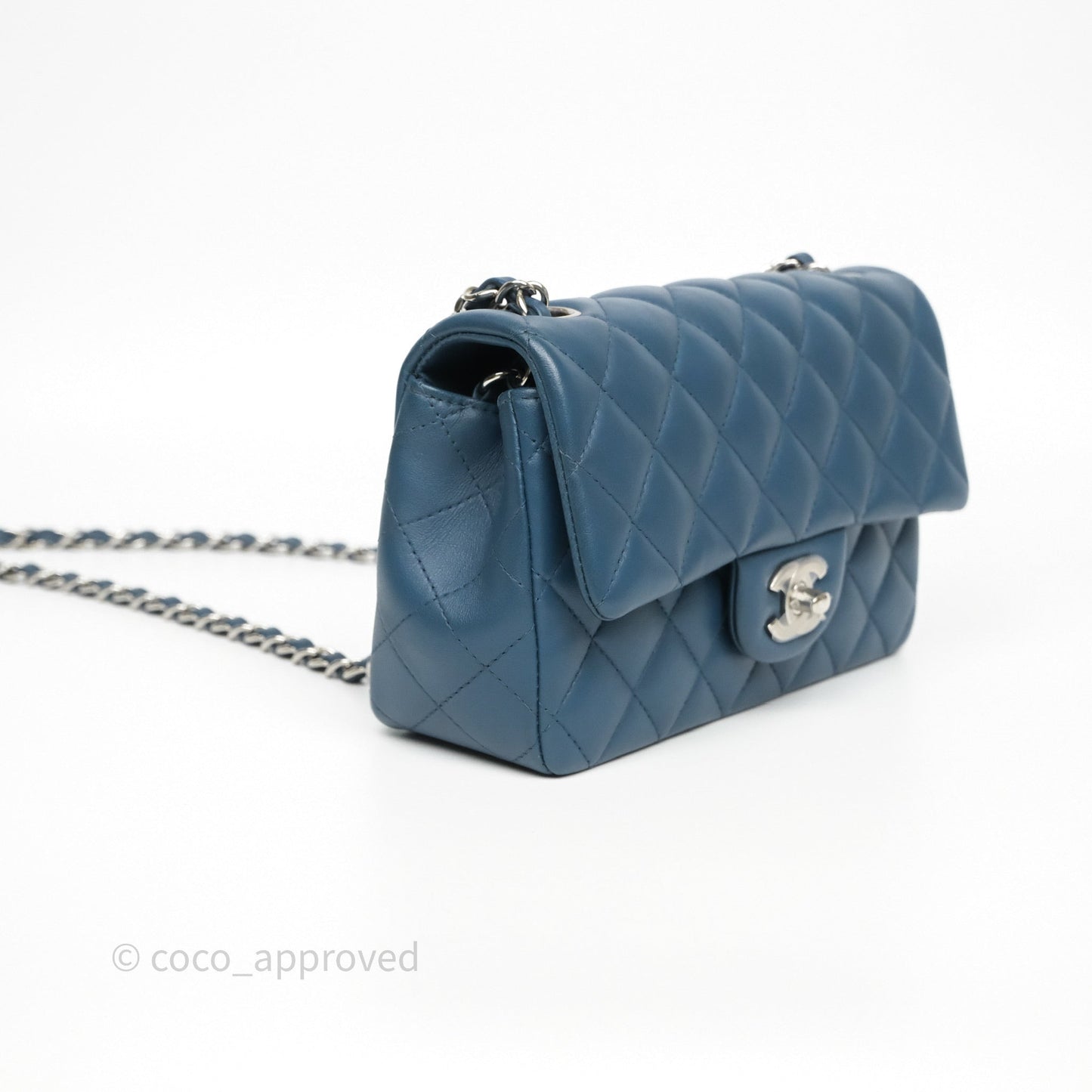 Chanel Quilted Mini Rectangular Navy Lambskin Silver Hardware