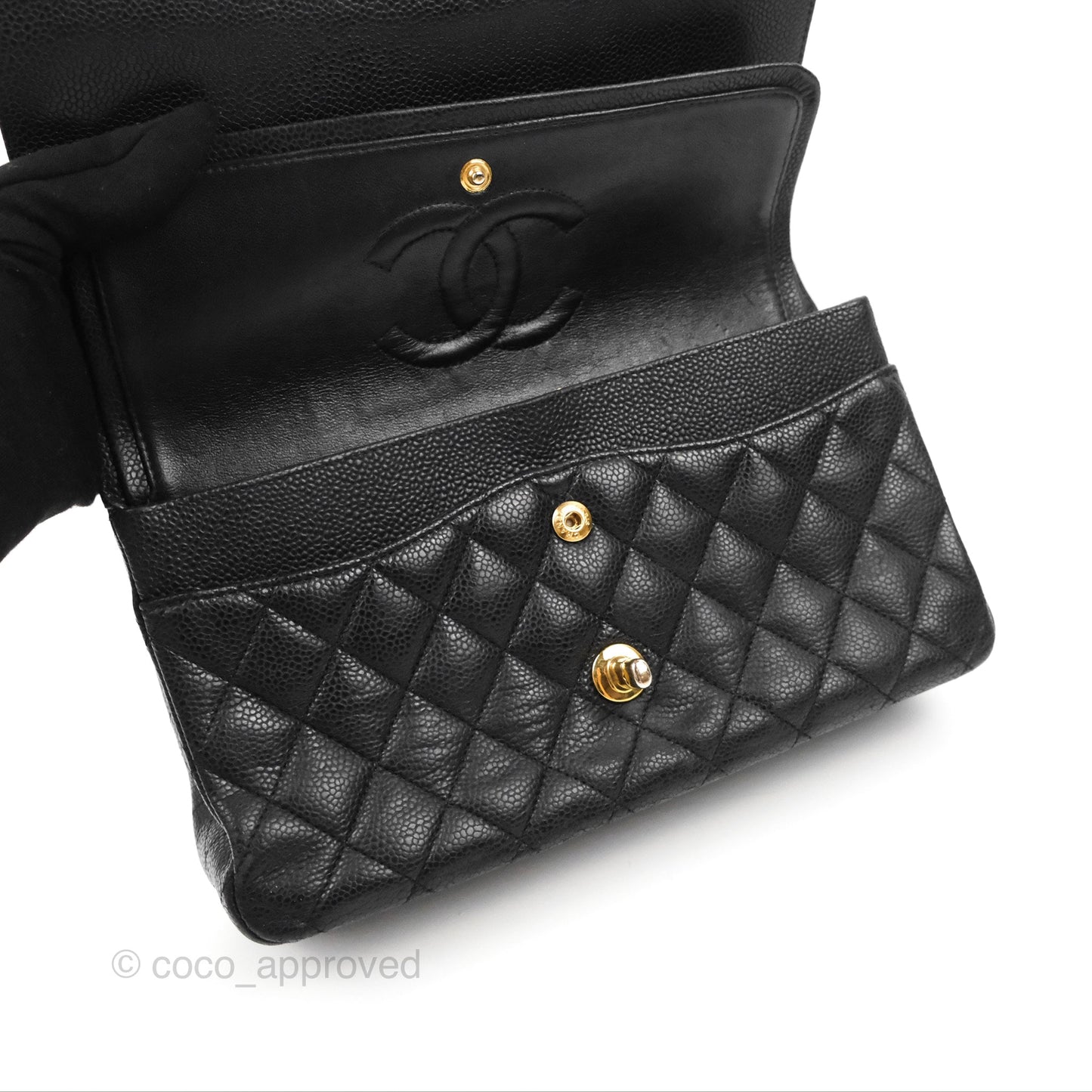 Chanel Classic M/L Medium Flap Quilted Black Caviar Gold Hardware